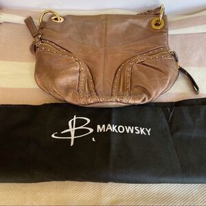 B Makowski Metallic Bronze Leather Handbag
